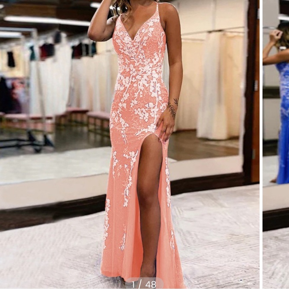 Hebeos pink floral long dress, v-neck sleeveless. Train dress. Size 2.